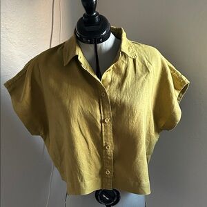 Olive Green Madewell linen Button-Up crop top